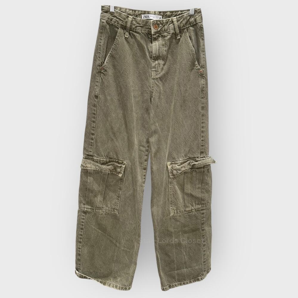 Zara Olive Green 0 Cargo Pants High Rise Wide Leg Y2K Baggy Avante Garde Street - Picture 1 of 8